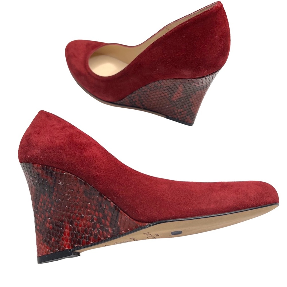 LK Bennett Eirene Suede Python Snakeskin Snakeprint Wedges Pumps Mulberry Red 36